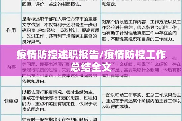 疫情防控述职报告/疫情防控工作总结全文