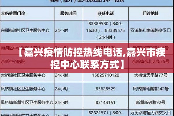 【嘉兴疫情防控热线电话,嘉兴市疾控中心联系方式】